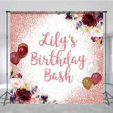 Aperturee - Aperturee Floral Glitter Balloons Custom Birthday Backdrop